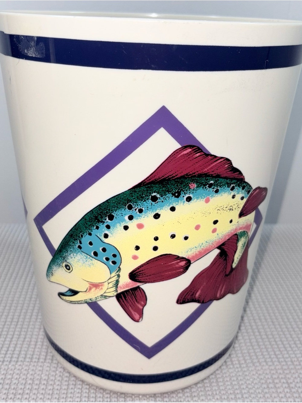 Vintage Jubilee Rainbow Trout Wastebasket Trash Can Cabin Lodge Fishing Decor
